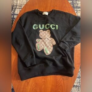 Gucci Black Sweatshirt with Beige Bear Graphic and Green Accents